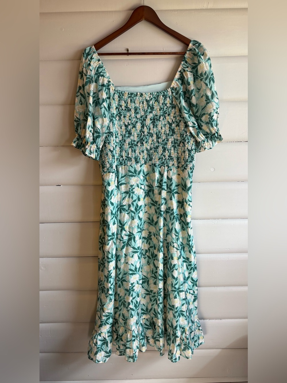 Ivy City Co Floral Midi Dress 1X Puff Sleeve Smocked Cottagecore Viscose Blend - Picture 5 of 9